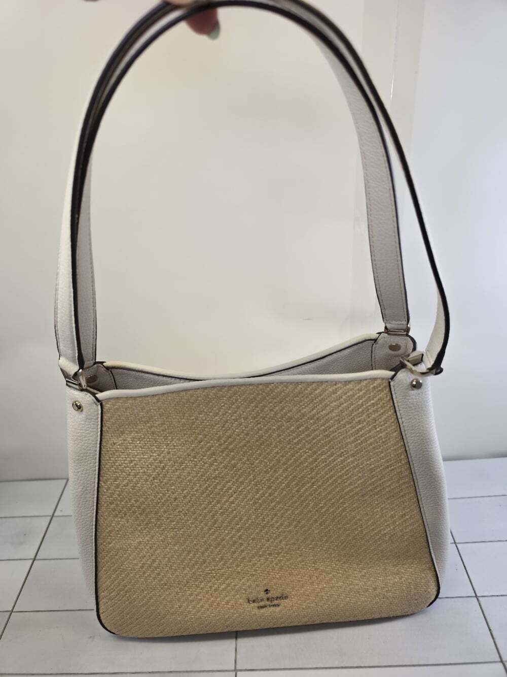 Kate spade Leila Straw and Leather Handbag - Triple Compartment - Gold Hardware
